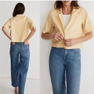 Madewell 100% Linen Yellow Resort Shirt Size XL